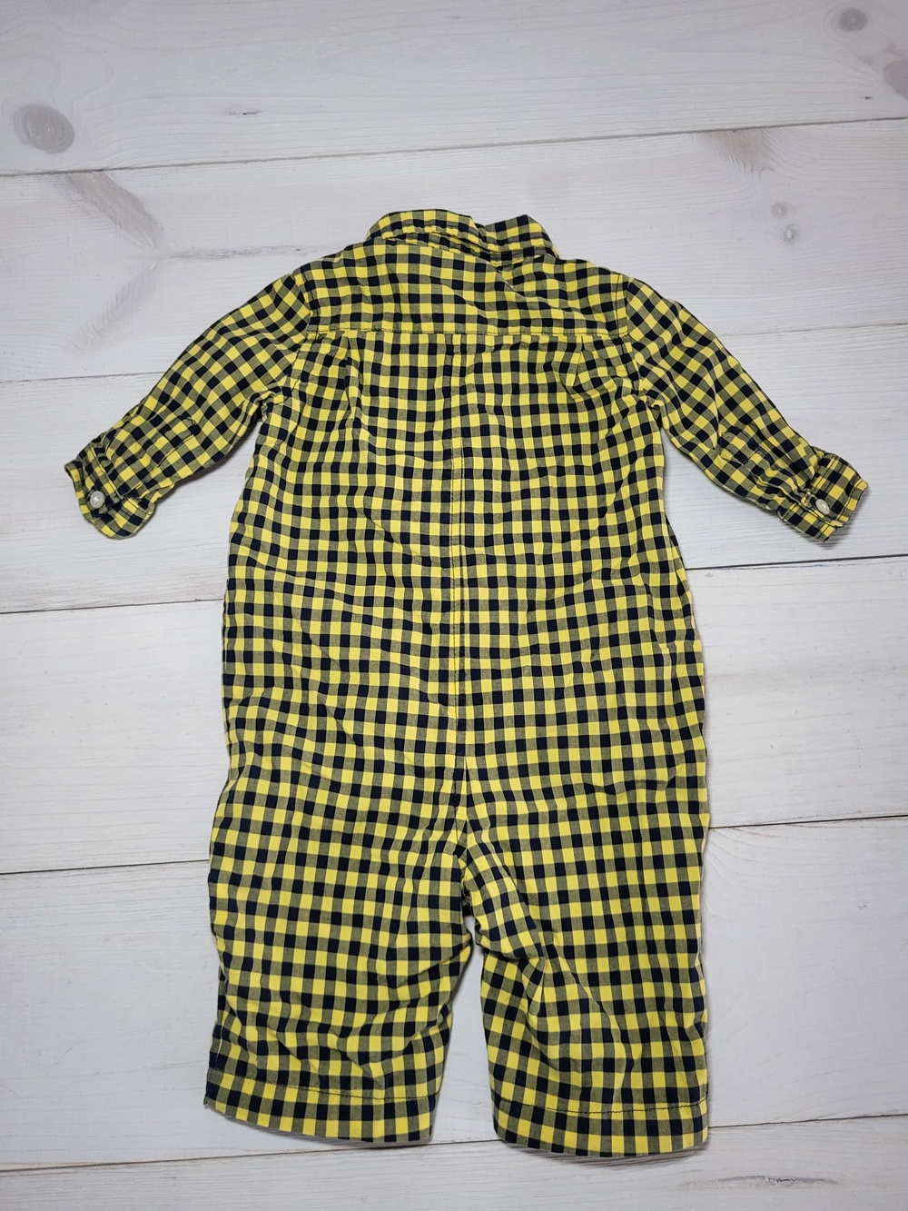 Ralph Lauren Baby Outfit Yellow Navy Gingham Collared Cotton One-Piece Preppy. - Picture 7 of 8